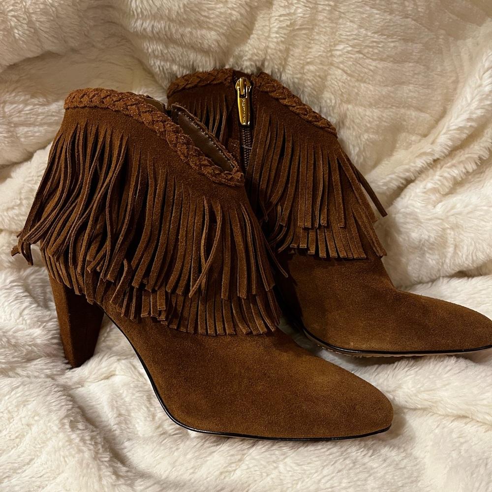 Vince Camuto Tan Fringe Heeled Boots